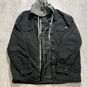 Vintage Dickies Hooded Lined Jacket Black Workwear Thrash Grunge XL